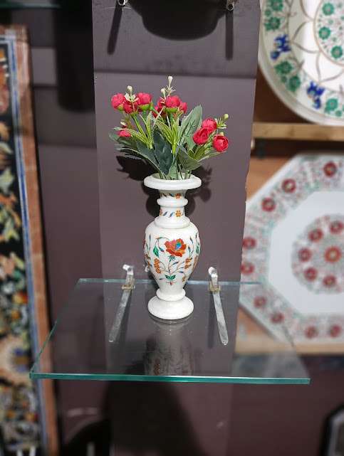 10 Inch White Marble Inlay Vase for Art Collection