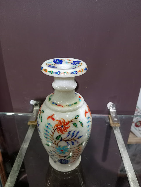 Master Piece White Marble Inlay Vase alternate view