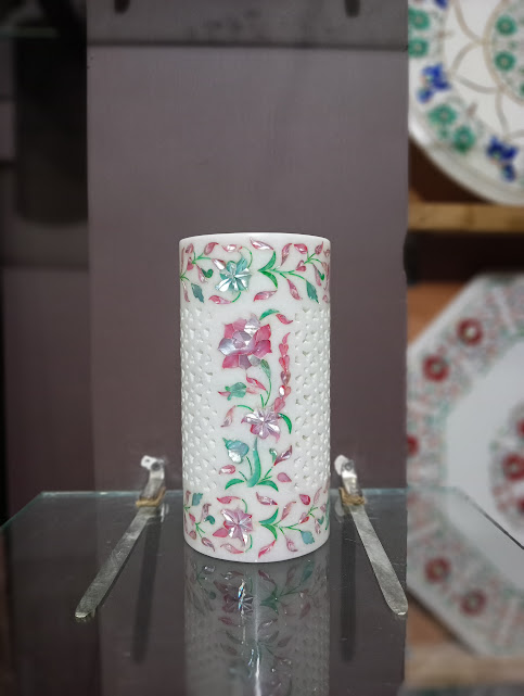 Marble Inlay Vase | Tea Light | Candle Stand close detail