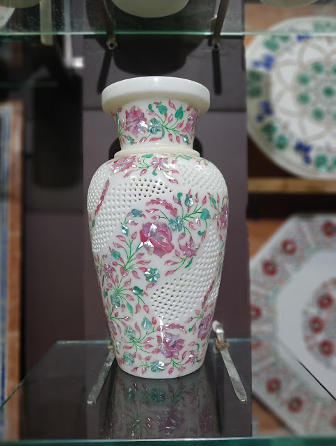Unique Mother of Pearl Inlaid Marble Vase with Filigree work