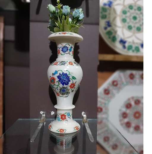 12 Inch White Marble Inlay Vase Centrepiece