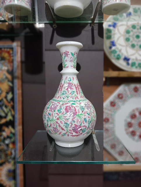 15 Inch White Marble Inlay Art Vase for Home Decor
