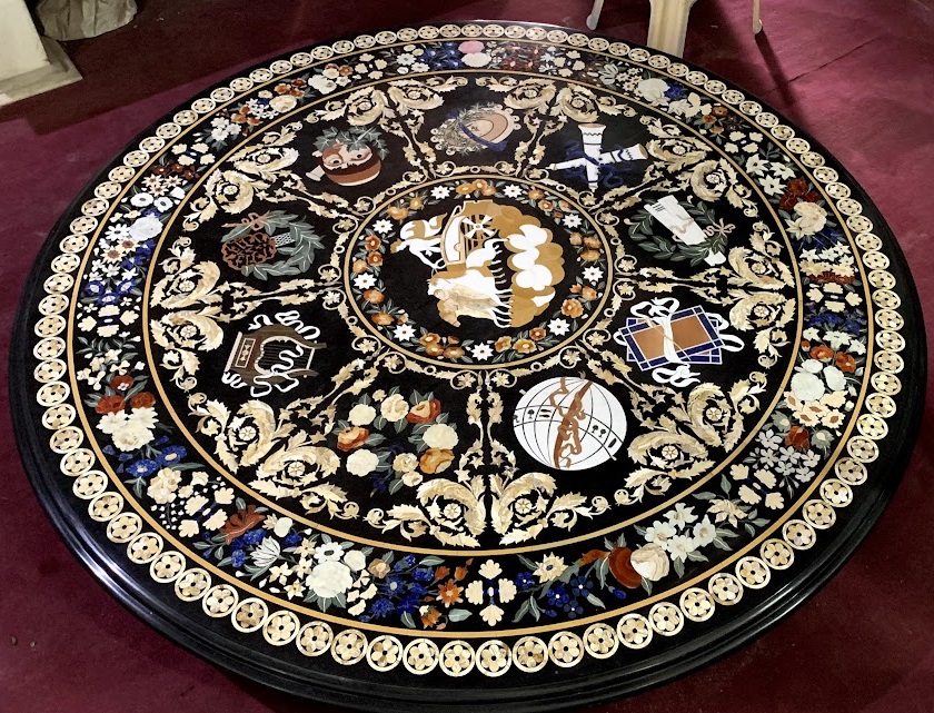 Famous Italian Museum Design Round Black Marble Inlay Dining Table Top Master Piece