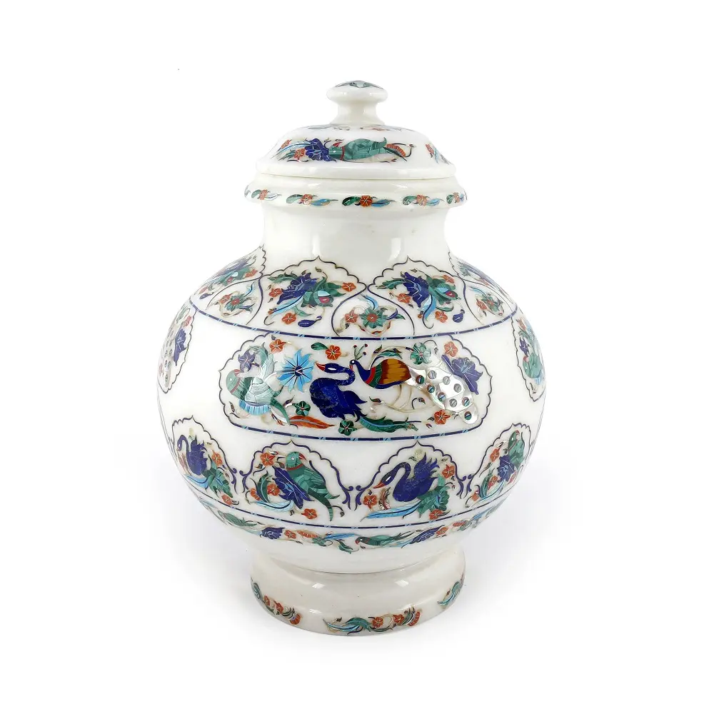 Master Piece Marble Inlay Pitcher | Decorative White Marble Flower Pot