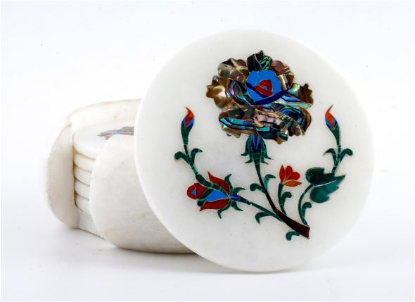 Abalone Shell Inlaid Marble Coaster Set For Home Decor