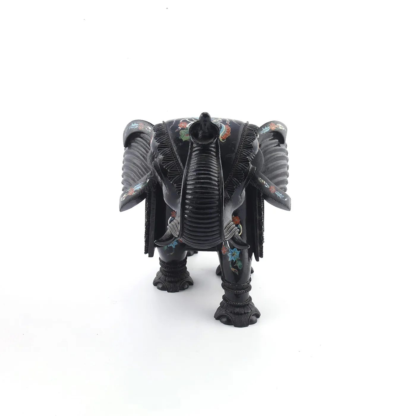 Inlaid Black Marble King Elephant Design Home Decor Centerpiece