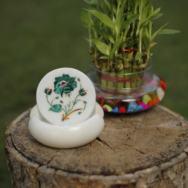 Artisan Marble & Malachite Stone Inlay Coaster Set for Drinks alternate view