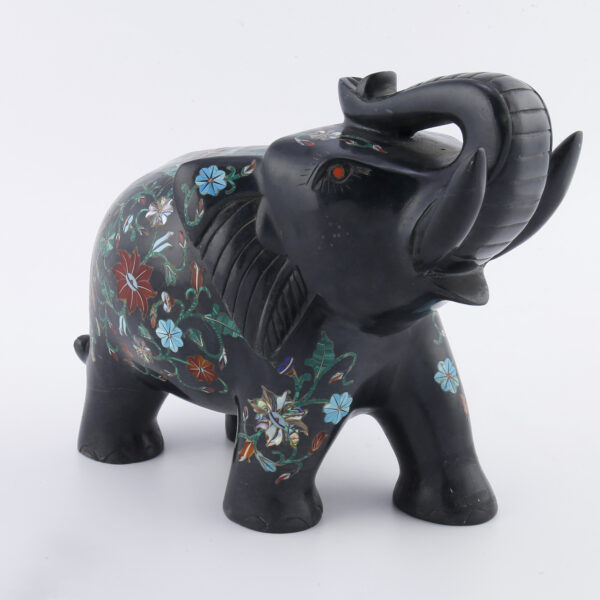 Black Marble Inlay African Elephant Design- A unique Piece of Art For Home Decor & Office Desk