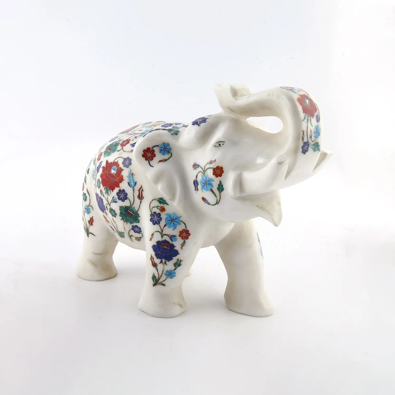 Ornate Marble Inlay Elephant Statue – Luxury Tabletop Decoration