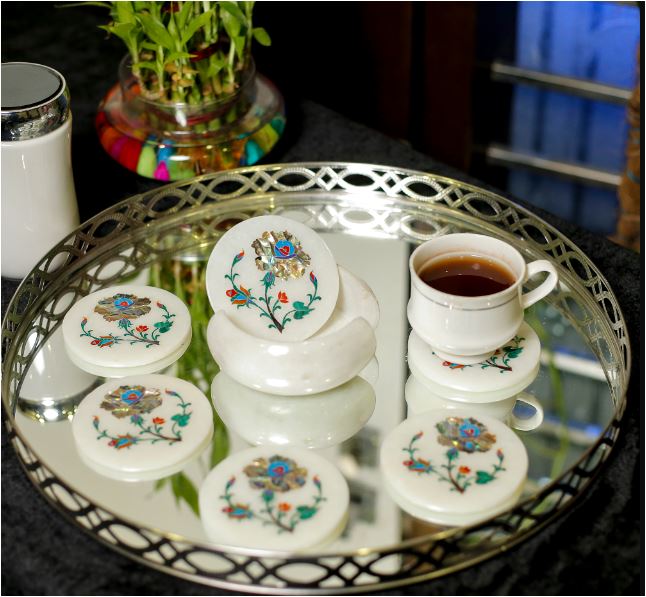 Abalone Shell Inlaid Marble Coaster Set For Home Decor alternate view