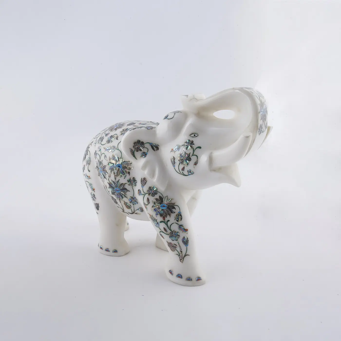 Luxury Indian White Marble Inlay Elephant Statue For Art Piece Decor
