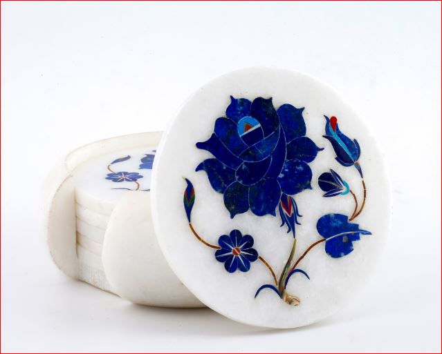 Protective Marble Inlay Coaster Set for Furniture & Drinks close detail