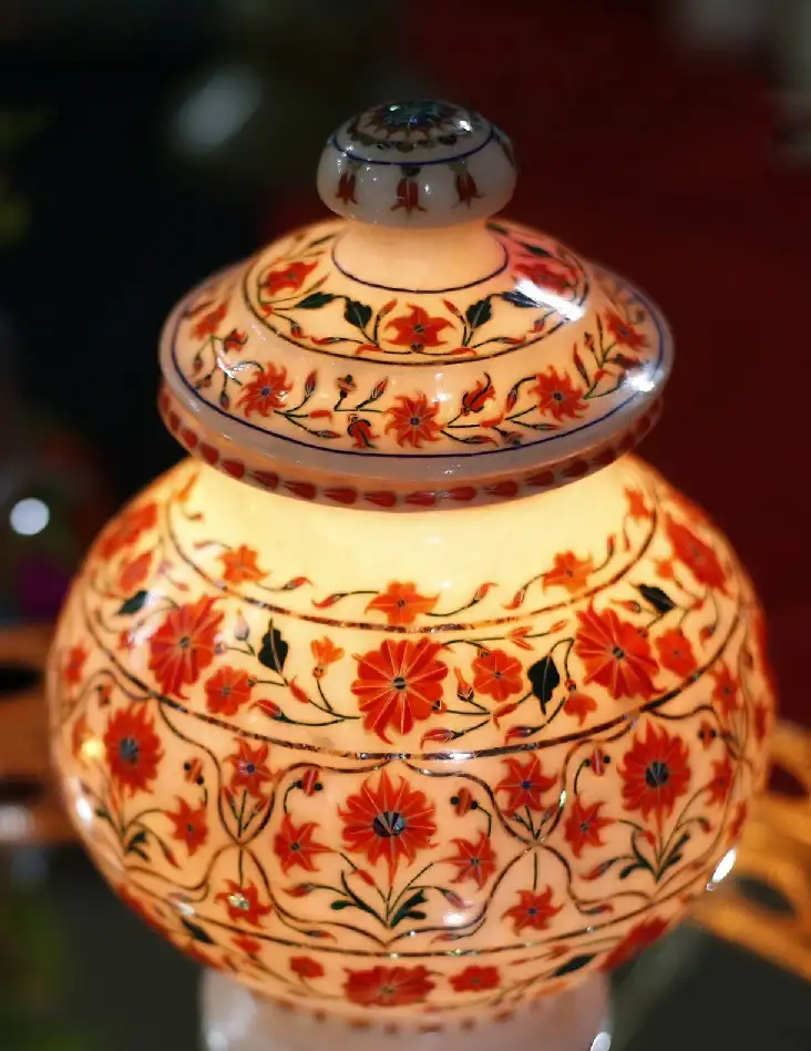 Exquisite Marble Inlay Pot & Pitcher: Handcrafted Elegance for Your Home