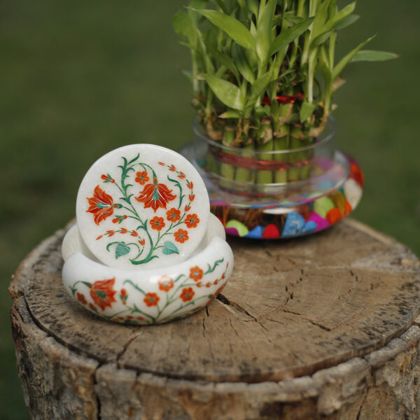 Luxury Handcrafted Marble Inlay Coasters Set – Elegant Stone Drink Protectors for Home & Gifting close detail
