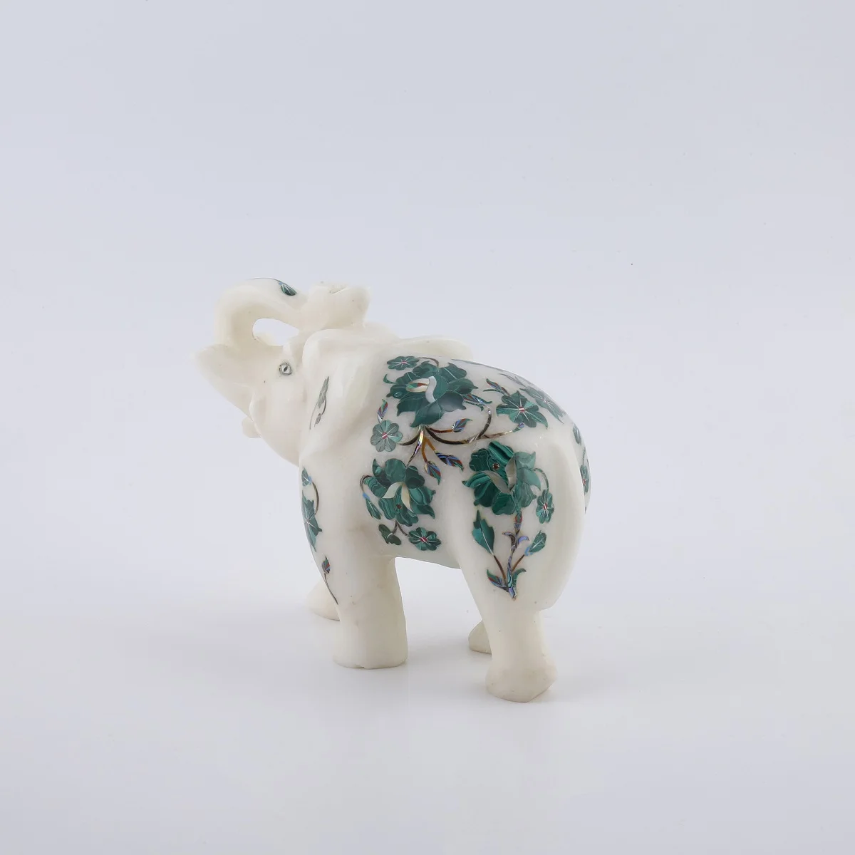 Malachite Inlaid White Marble Elephant Home Décor Gift for Living Room