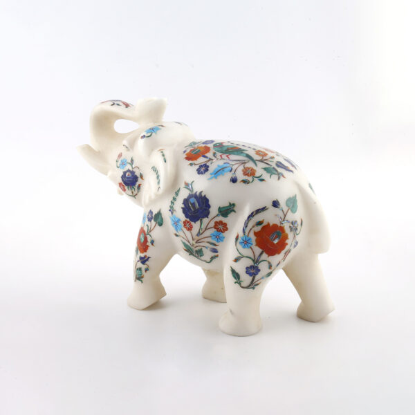 Indian Marble Inlay Elephant with Semi-Precious Stone Detail