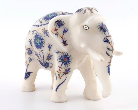 Premium Handcrafted Marble Inlay Intricate Elephant Gift | Trunk Down Sign of happiness Master Piece Decor