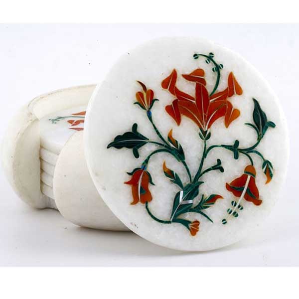 Elegant Marble Inlay Coasters Set – Luxury Home Accessories