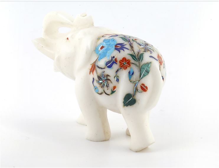 Handcrafted Marble Inlay Elephant Figurine for Home Decor