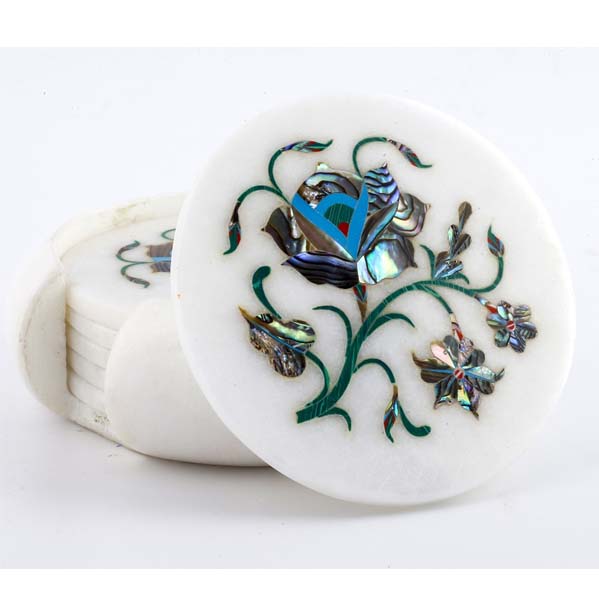 Genuine Stone & Marble Inlay Coasters Set – Handmade