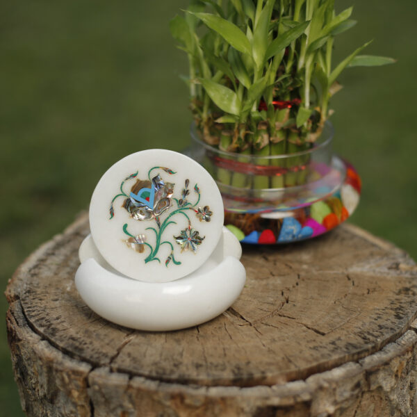 Genuine Stone & Marble Inlay Coasters Set – Handmade alternate view