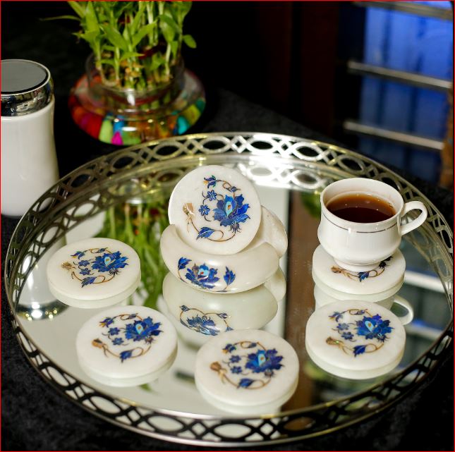 Marble Inlay Coasters Set – Stone Lapis Lazuli Coaster Set close detail