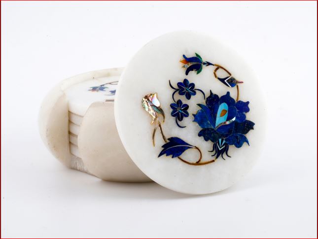 Marble Inlay Coasters Set – Stone Lapis Lazuli Coaster Set alternate view