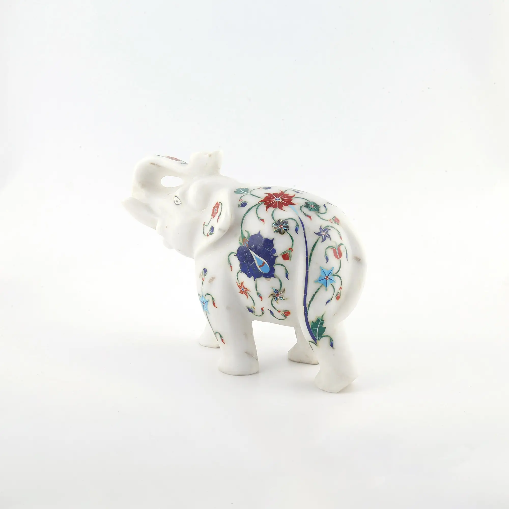 Hand Crafted Marble Inlay Elephant Statue – Unique Home Accent