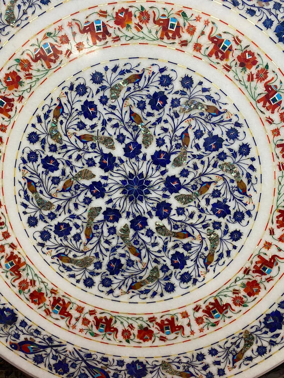 Elegant Piece Round White Marble Inlay Coffee & Center Top India