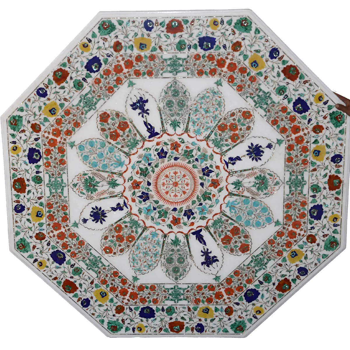 4X4ft Unique White Marble Inlay Dining Table done By the Best Master Artist Most Conversational Piece Work of Art