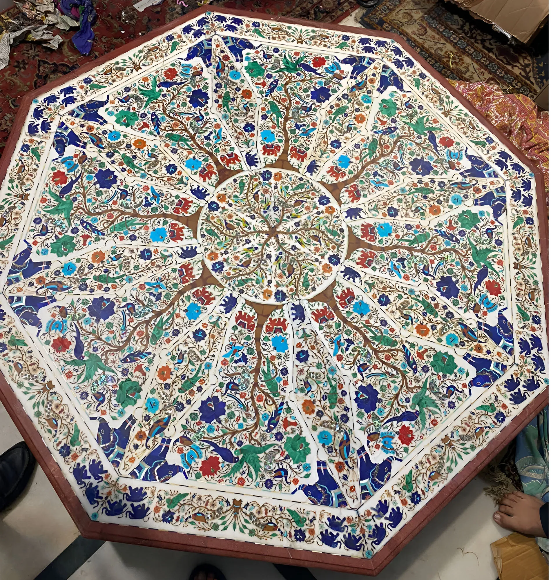 Master Piece White Marble Inlay Table Top having a Beautiful Birds & Tree Of Life Design