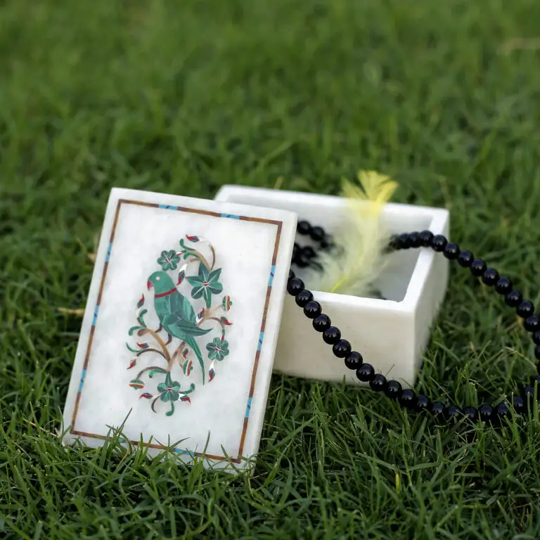 Inlay Malachite Marble Jewelry Box | With Beautiful Parrot Design