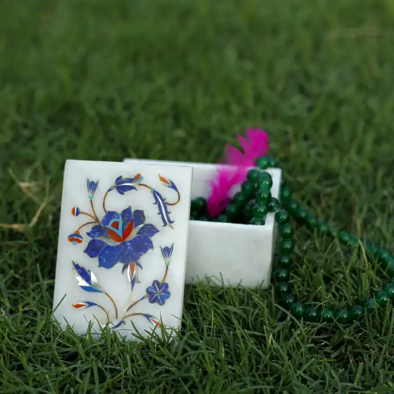Marble Inlay Jewelry Box – Handmade White Marble Storage Box