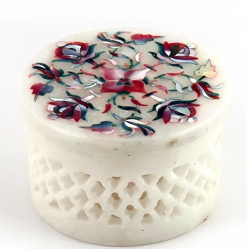 Round Mother of Pearl Inlay Marble Jewelry Box | Personalized Luxury Storage