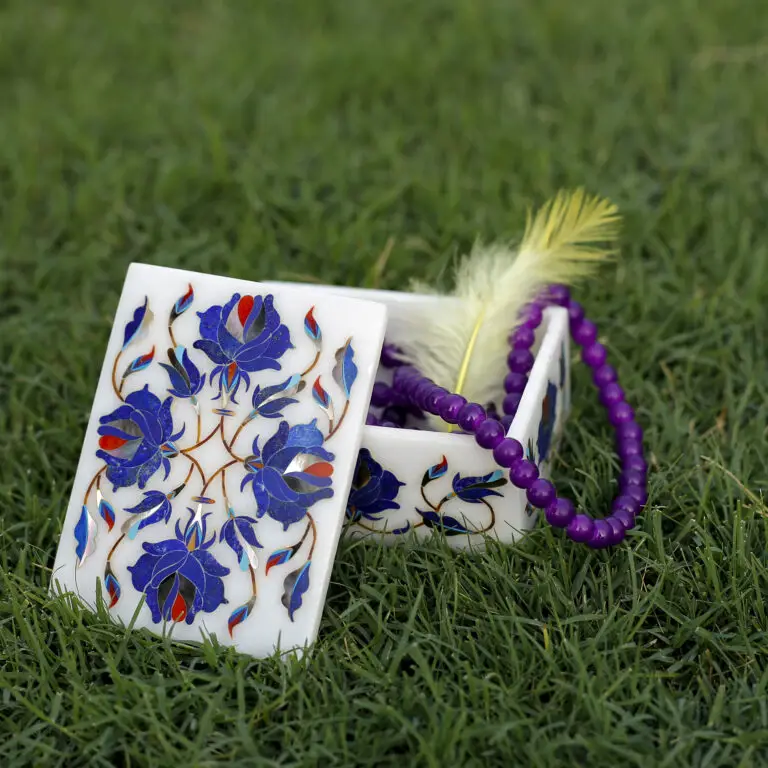 Inlay Lapis Lazuli Marble Jewelry Box | Unique Gifts Impress To Her