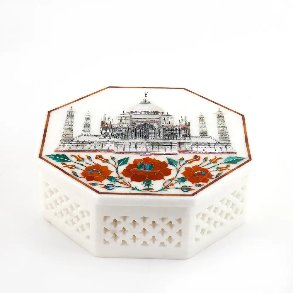 Octagonal Marble Inlay Jewelry Box | Unique Home Décor Piece