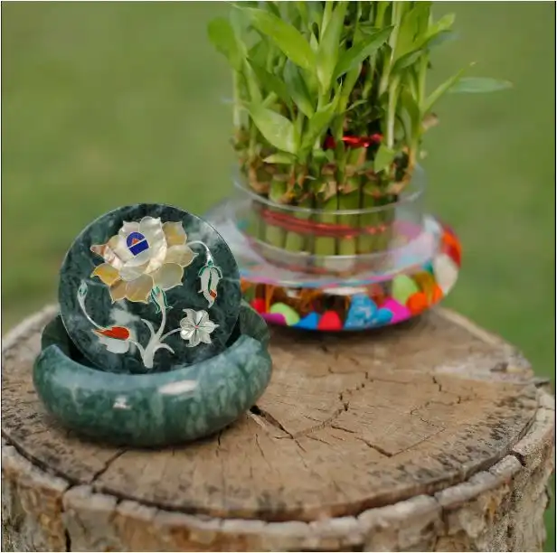 Premium Green Marble Inlay Coaster Set – Handcrafted Floral Design alternate view