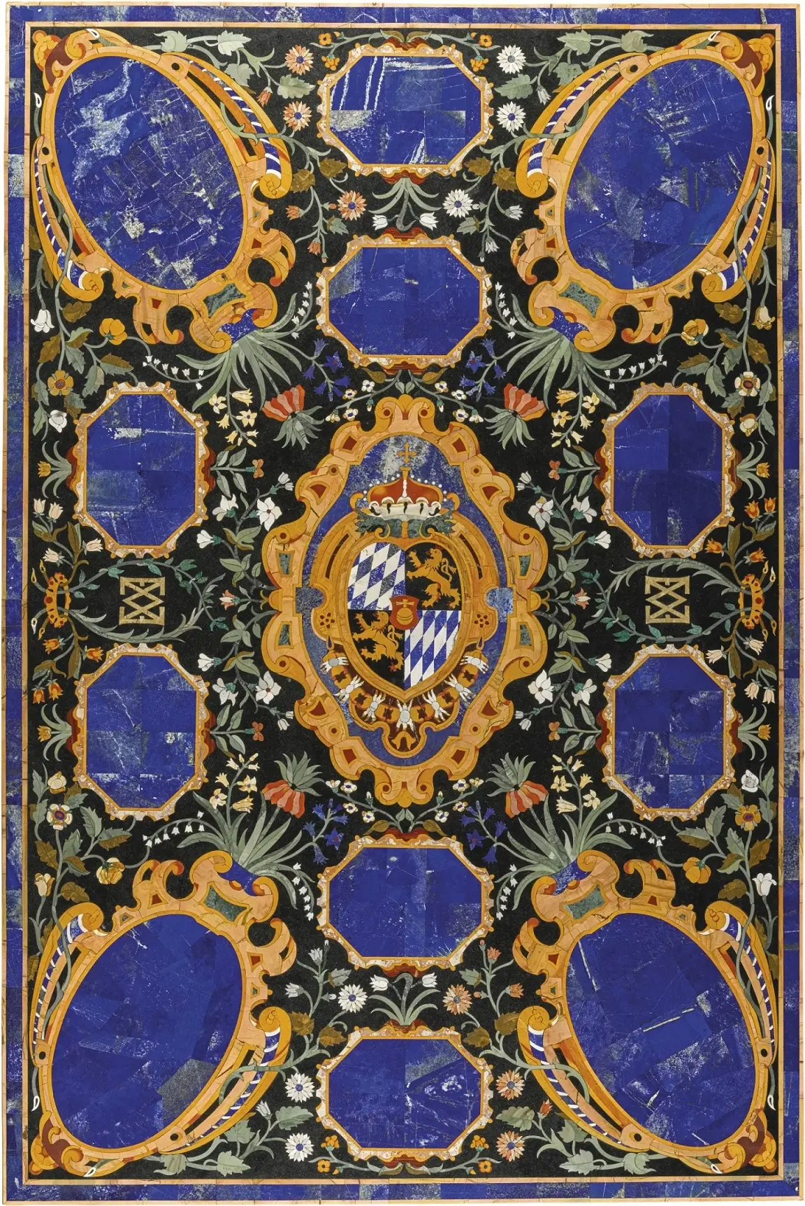 Italian Design Pietra Dura Black Marble Inlay Dining Table