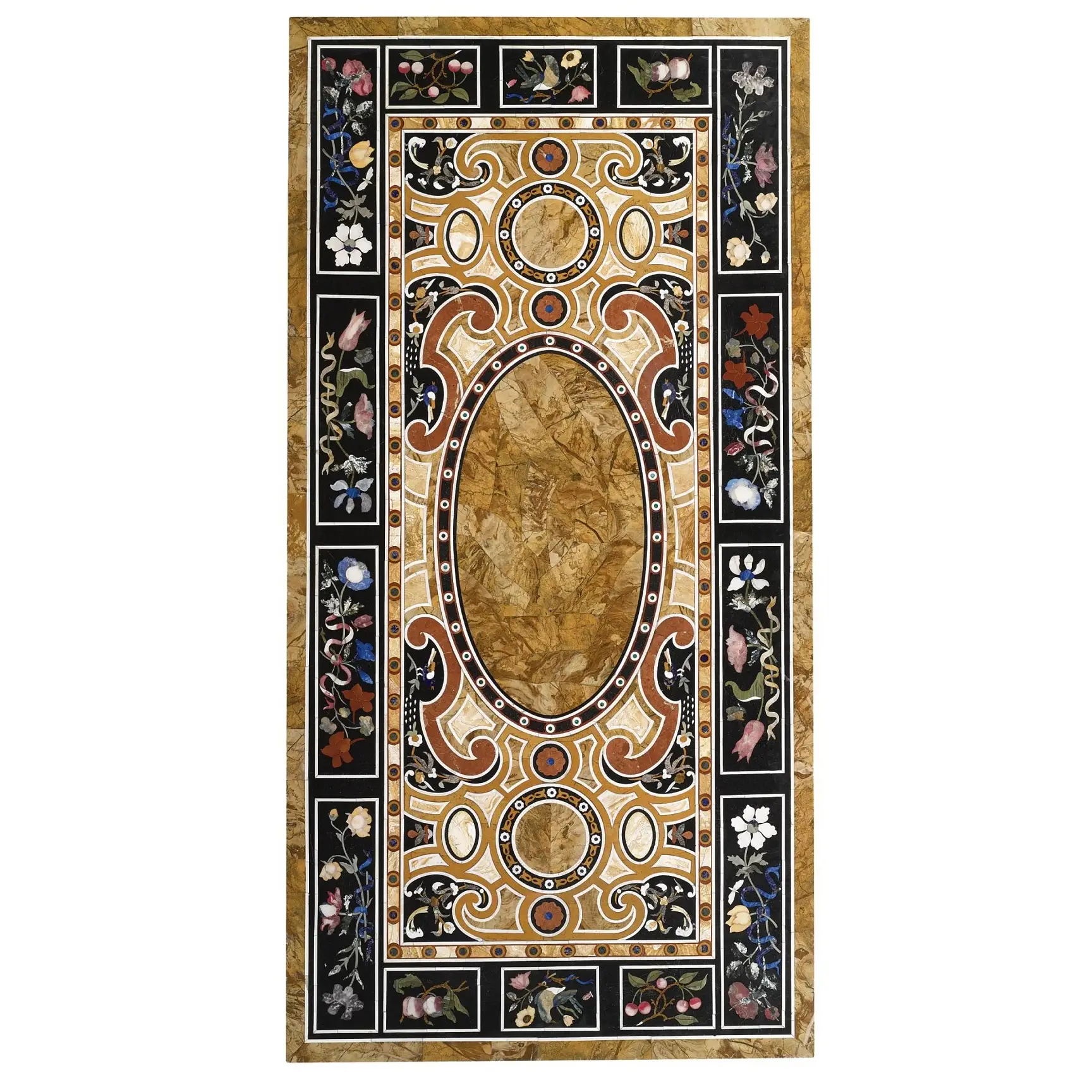 Elegant Birds Italian Design Black Marble Inlay Table For 8 seater Dining Top