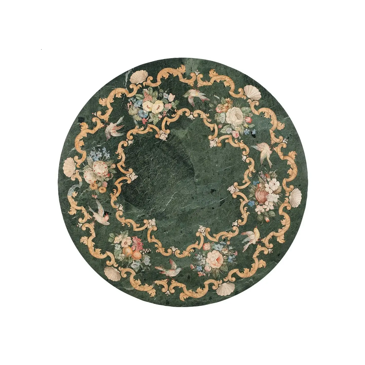 Elegant Design Green Round Marble Inlay Dining Table India