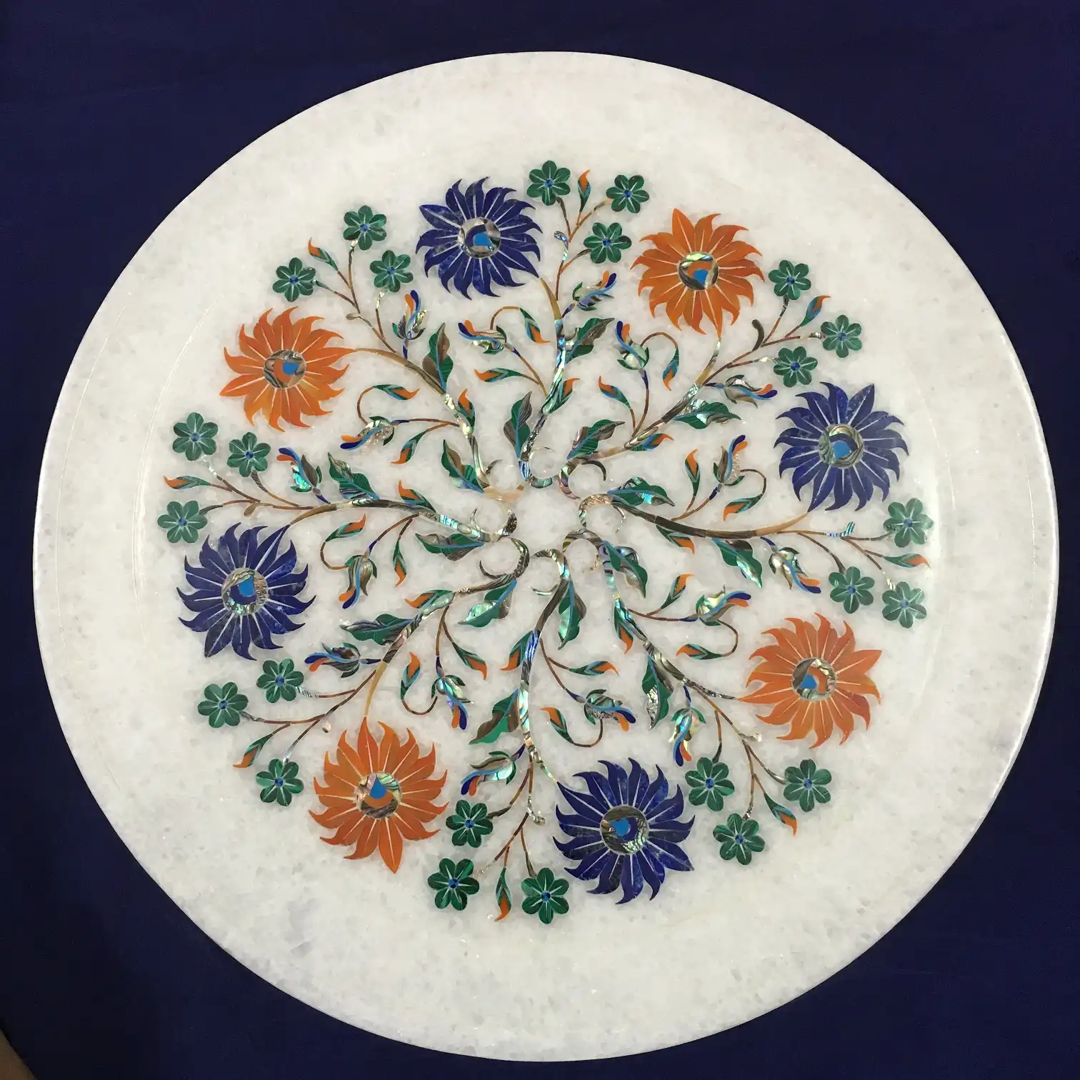 Handcrafted Inlay Semi-precious Stone White Marble Plate Agra – Shop Now