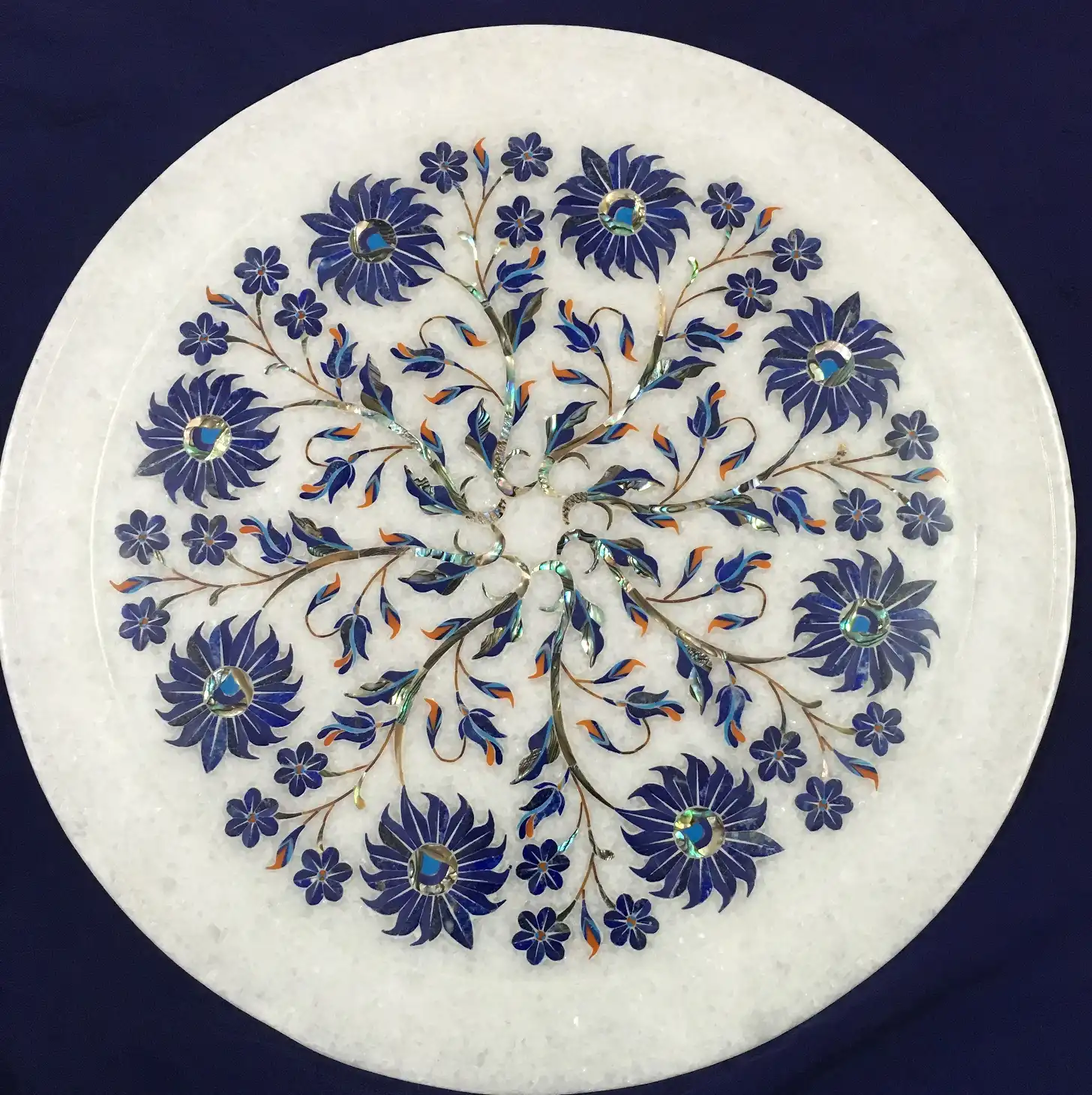 Handcrafted Inlay Lapis Lazuli White Marble Plate Agra – Shop Now