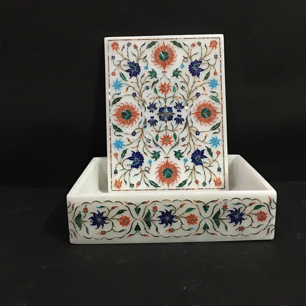Handmade Marble Inlay Jewelry Box – Semi-Precious Stone Decorative Keepsake Box