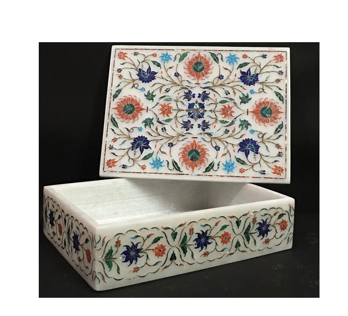 Handmade Marble Inlay Jewelry Box – Semi-Precious Stone Decorative Keepsake Box alternate view
