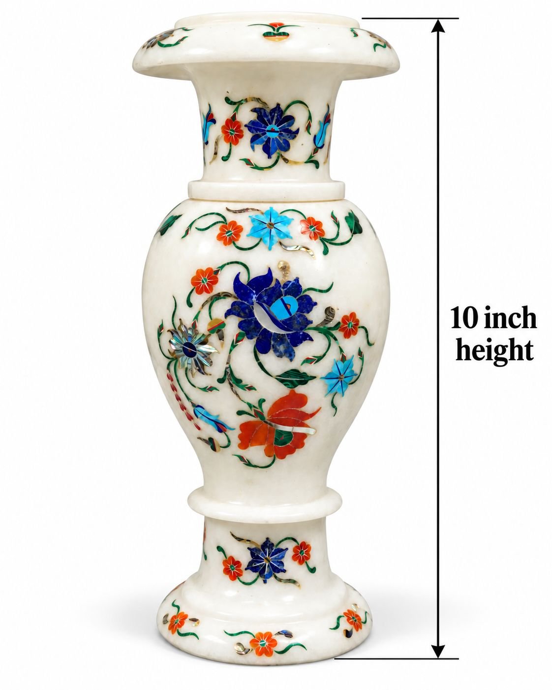 10-Inch Lapis Lazuli & Carnelian Floral Marble Inlay Vase alternate view