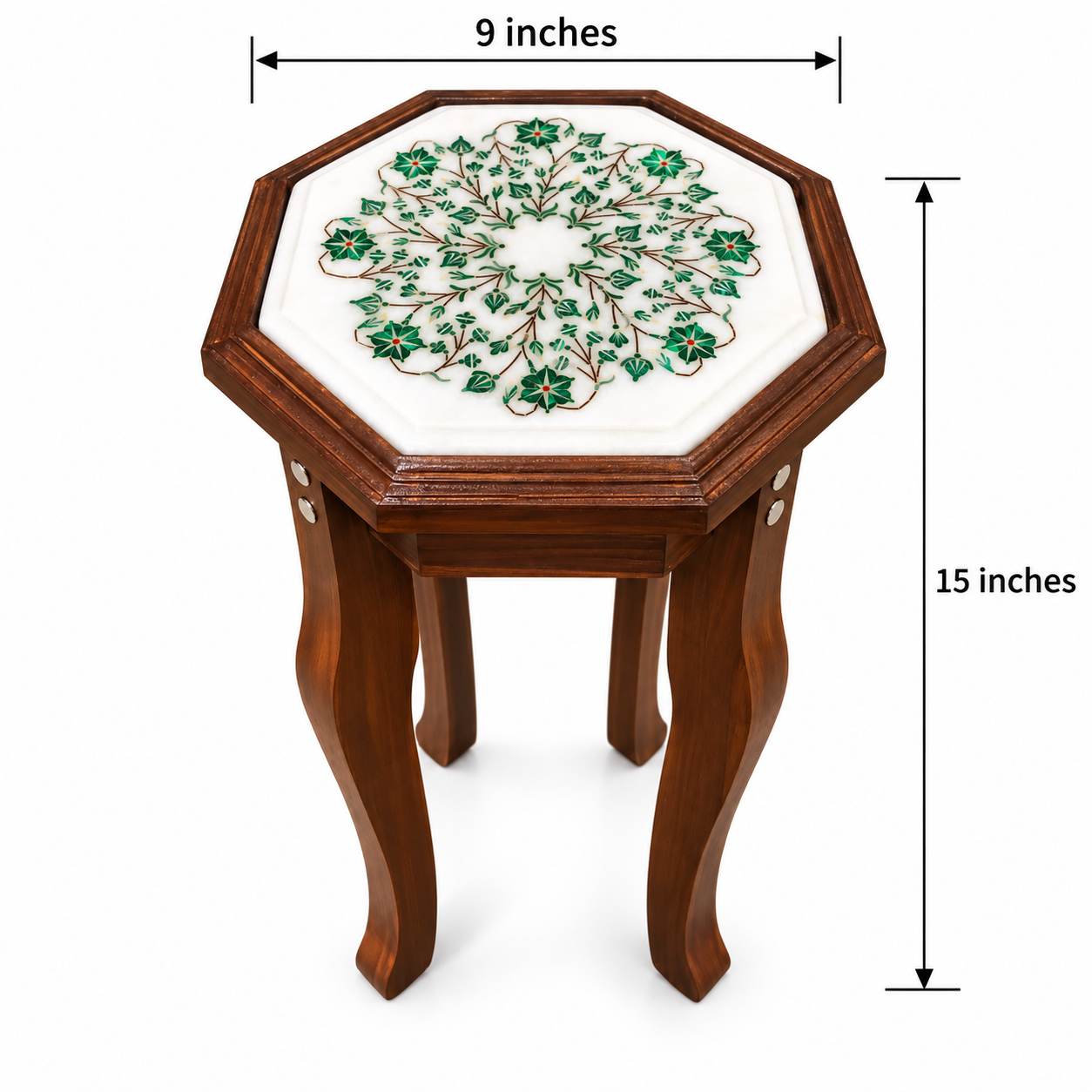 Fine Work Octagonal Malachite Marble Inlay Table Top | Optional Wooden Stand alternate view