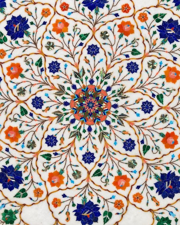 24-Inch Octagonal Blue & Orange Floral Marble Inlay Table Top alternate view