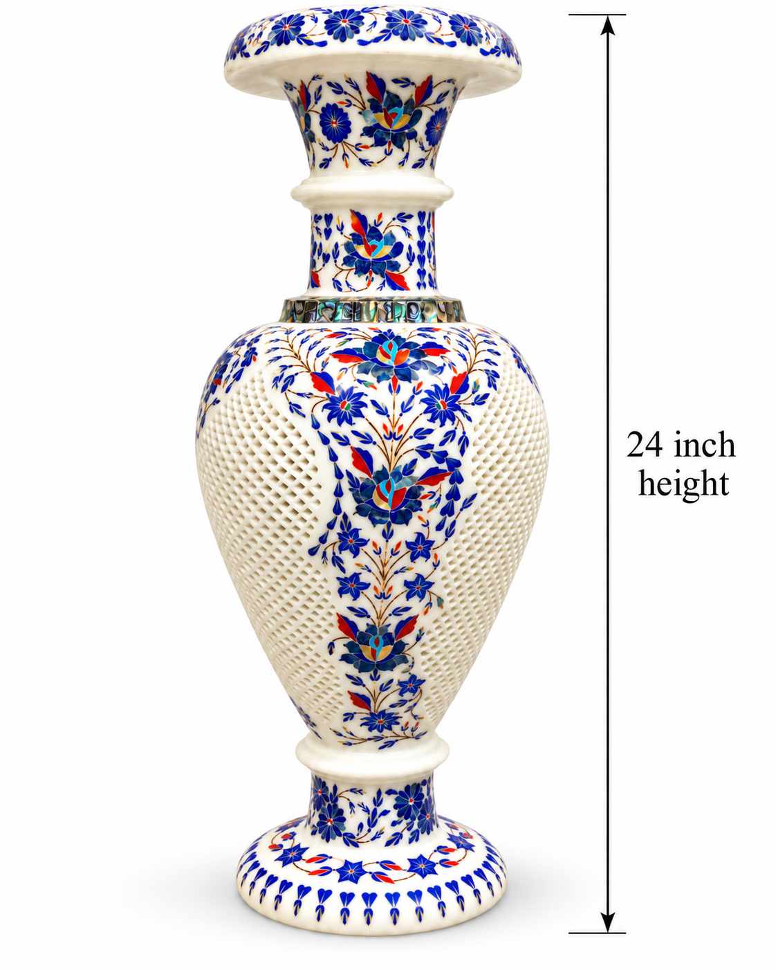 24-Inch Lapis Lazuli Floral Marble Inlay Vase with Jali Panels alternate view