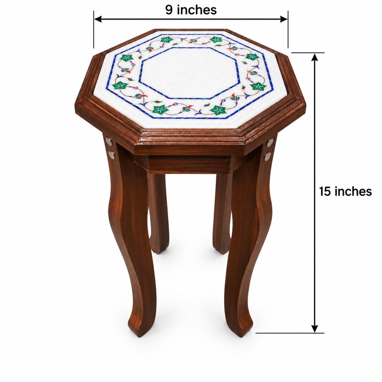 9-Inch Octagonal Malachite Star Border Marble Inlay Table Top | Wooden Stand Option alternate view
