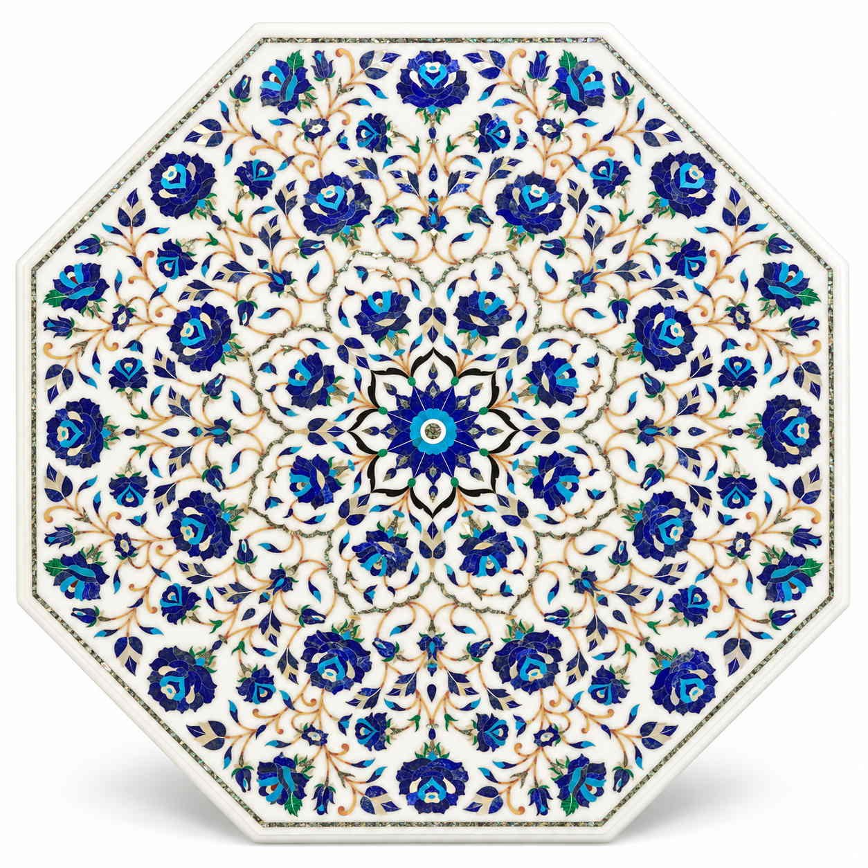 48-Inch Octagonal Lapis Lazuli Floral Marble Inlay Table Top alternate view